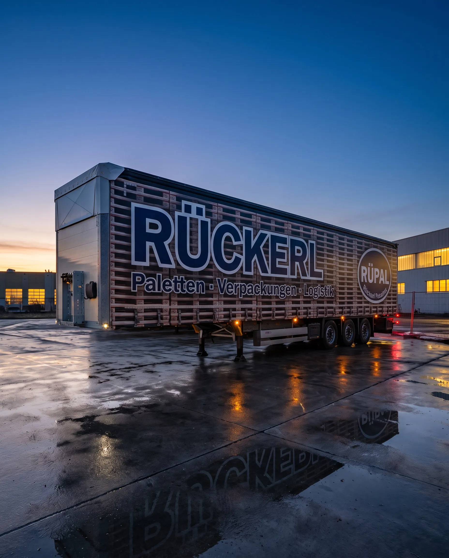 Auflieger mit Rückerl-Plane am Abend